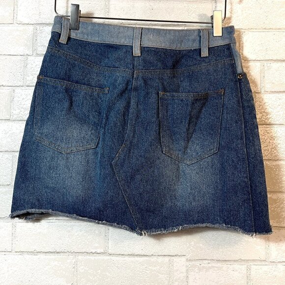 Wild Honey Blue Two Tone Color Block Step Hem Denim Mini Skirt Size M - Picture 7 of 8
